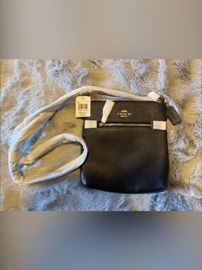 Coach Black Leather Crossbody  Mini File Bag with Gold Hardware